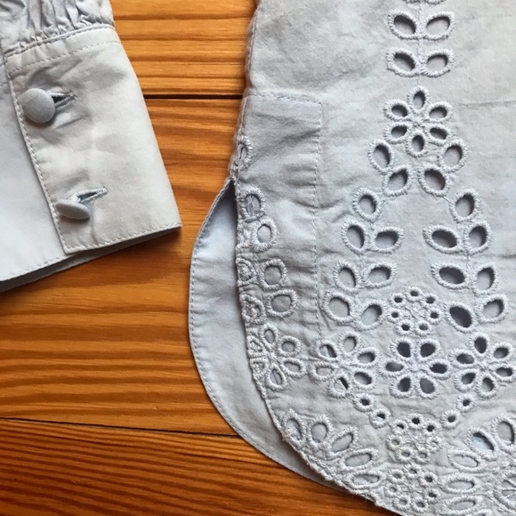 Madeleine Light Blue Cotton Eyelet Button Down Top, EUC, 6 - Picture 7 of 13